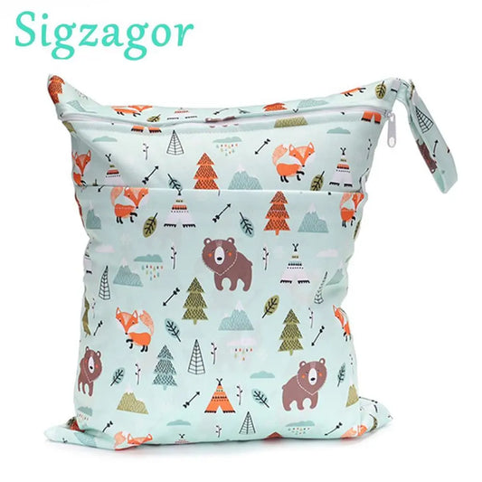 [Sigzagor]Wet Dry Bag With Two Zippered Baby Diaper Bag Nappy Bag Waterproof Reusable Washable
