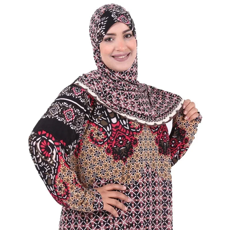 Muslim Hijab Clothes Women Printed Robe Arab Dubai Kaftan Turkey Long Sleeve Prayer Maxi Dress Islamic Abaya Robe