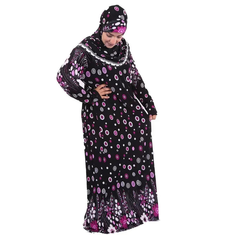 Muslim Hijab Clothes Women Printed Robe Arab Dubai Kaftan Turkey Long Sleeve Prayer Maxi Dress Islamic Abaya Robe